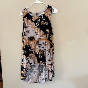 Maurices Black and Orange Floral Top high low top